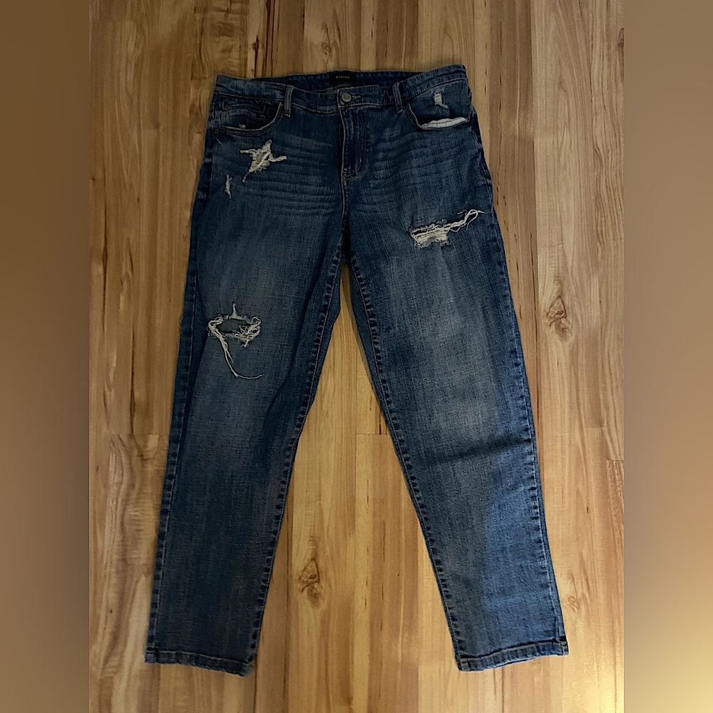 Distressed straight leg jeans